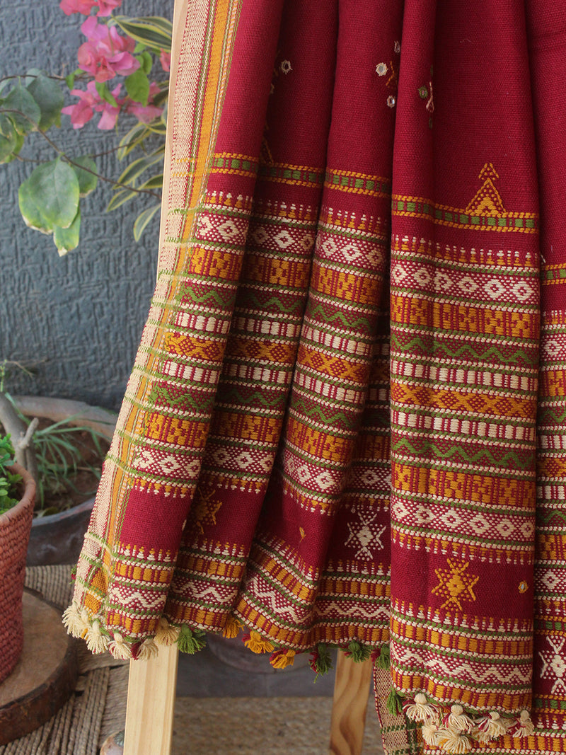 Maroon Bhujodi Handloom Acrylic Wool Shawl