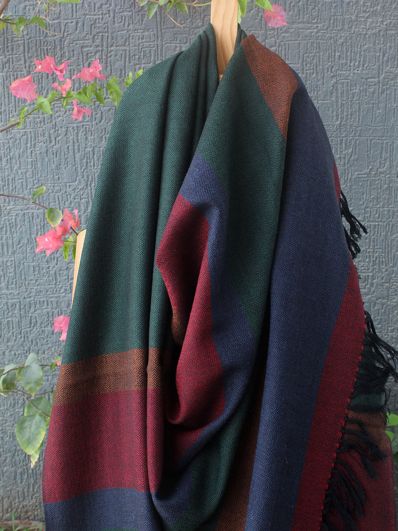 Green and Black Kullu Handloom Pure Wool Shawl