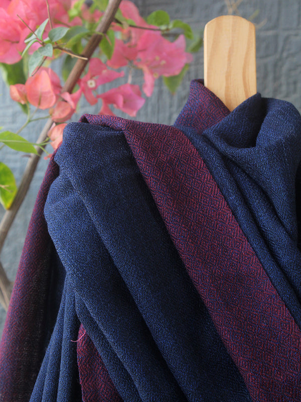 Navy Blue Handloom Pure Wool Kullu Shawl