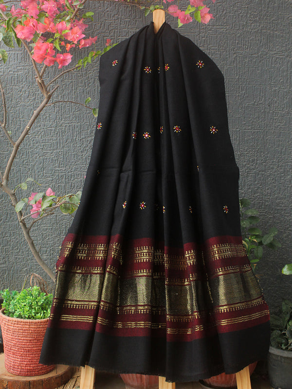 Black Bhujodi Handloom Acrylic Wool Shawl