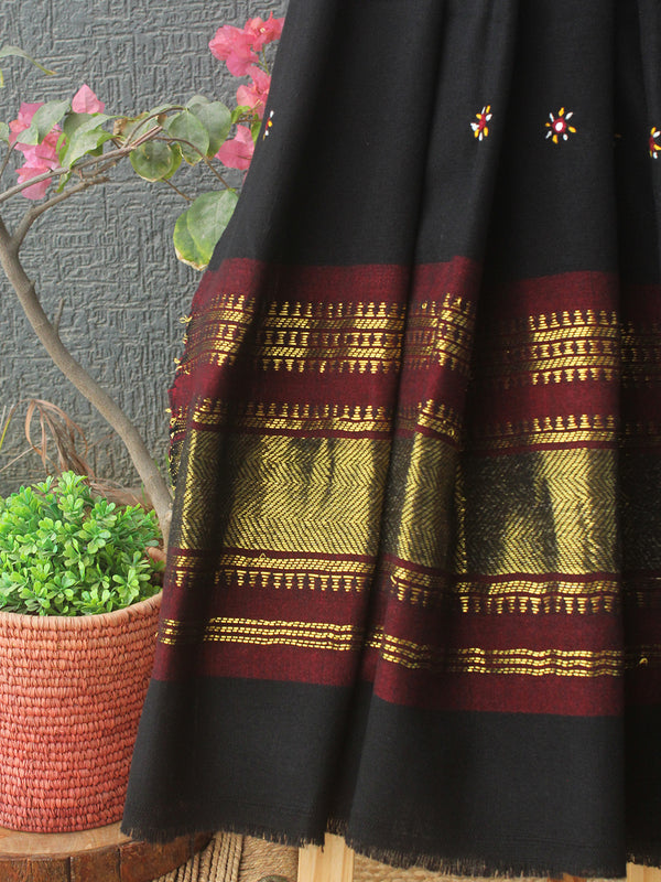 Black Bhujodi Handloom Acrylic Wool Shawl