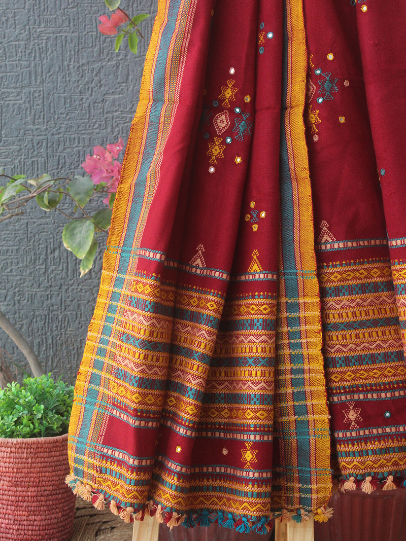 Maroon Bhujodi Handloom Acrylic Wool Shawl