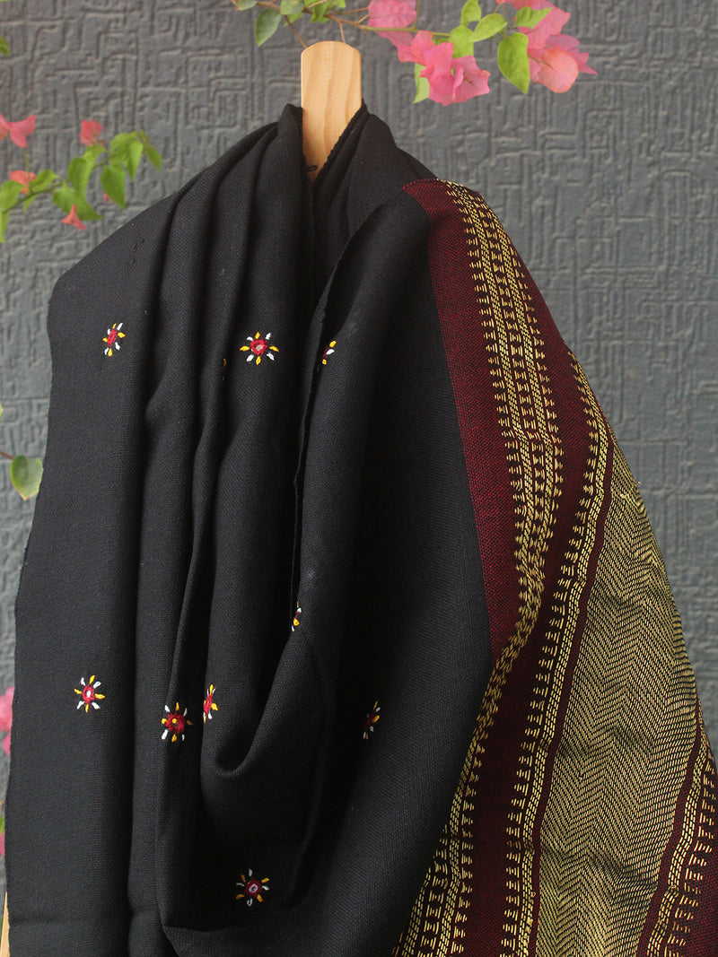 Black Bhujodi Handloom Acrylic Wool Shawl
