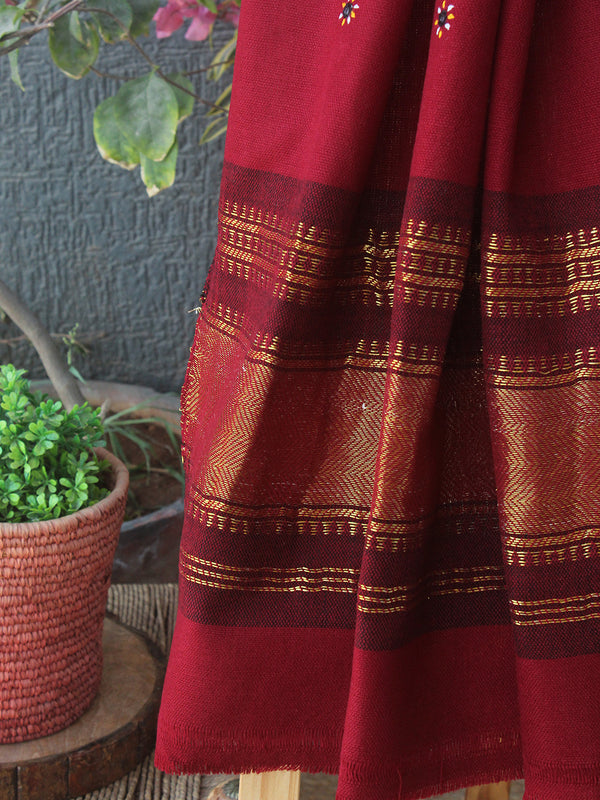 Maroon Bhujodi Handloom Acrylic Wool Shawl