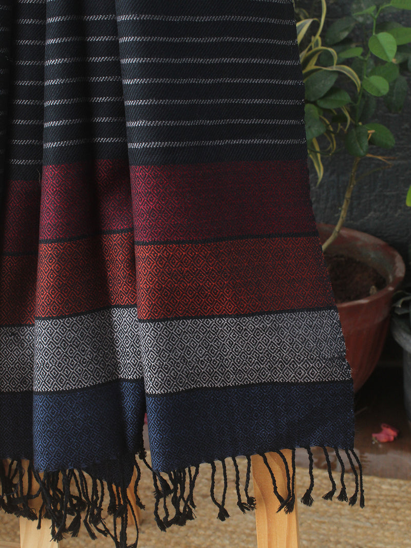 Black Striped Kullu Handloom Pure Wool Stole