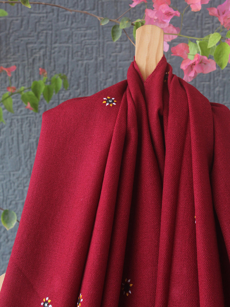 Maroon Bhujodi Handloom Acrylic Wool Shawl