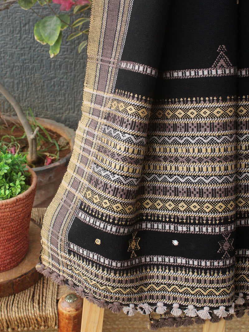 Black Bhujodi Handloom Acrylic Wool Shawl