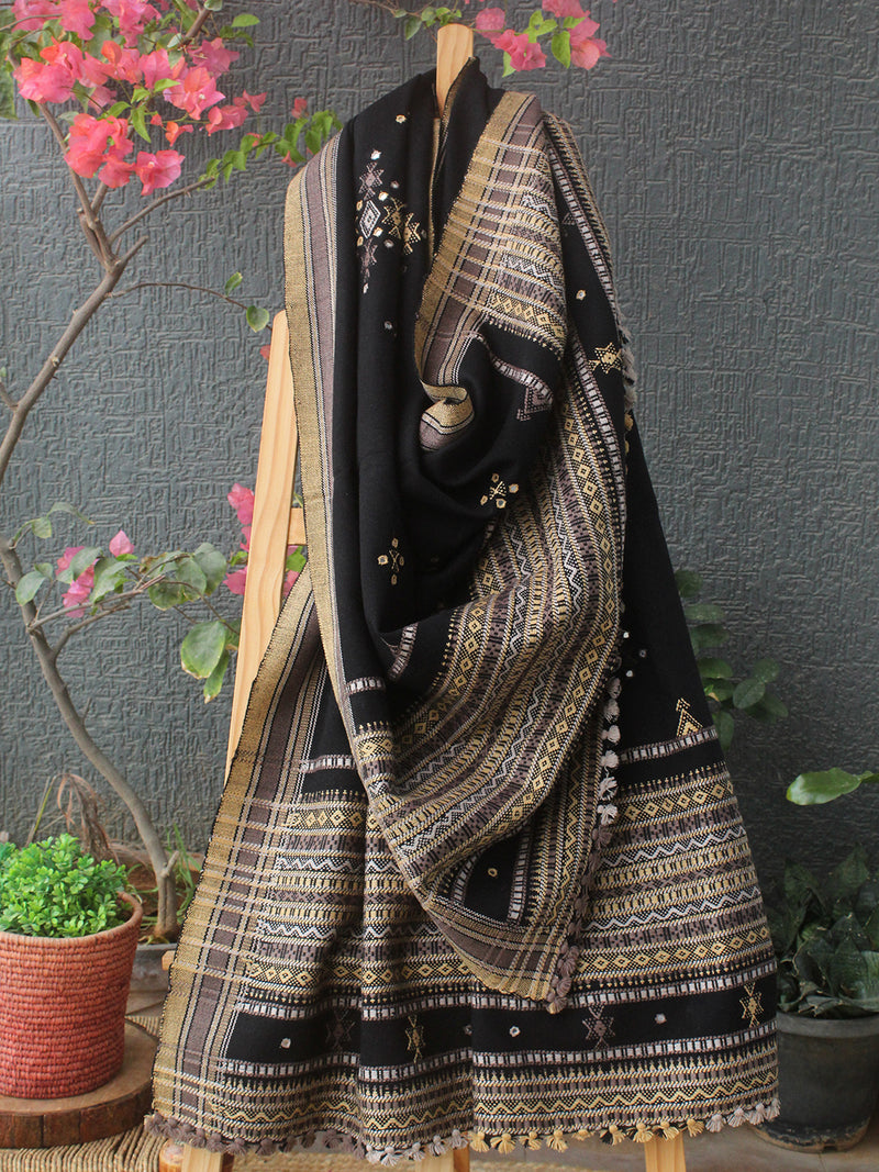 Black Bhujodi Handloom Acrylic Wool Shawl