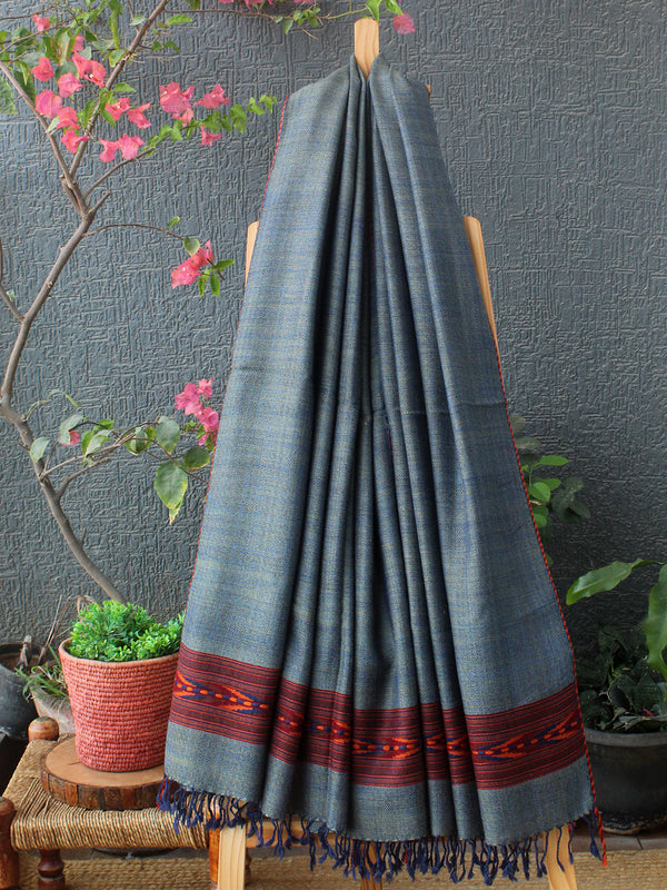 Indigo and Beige Kullu Handloom Pure Wool Shawl