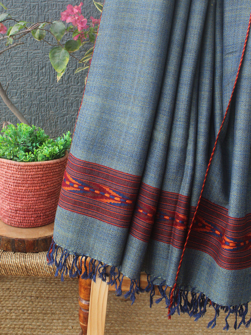 Indigo and Beige Kullu Handloom Pure Wool Shawl