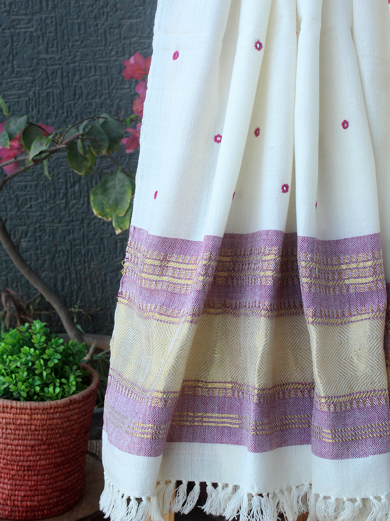 Off-White Bhujodi Handloom Acrylic Wool Shawl