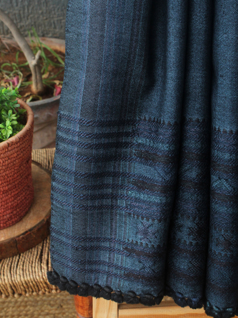 Indigo Bhujodi Handloom Pure Wool Dhabda Shawl