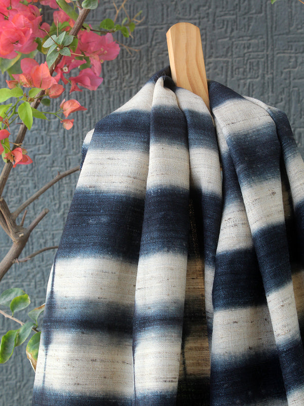Beige and Black Handloom Clam Dye Wool and Silk Stole