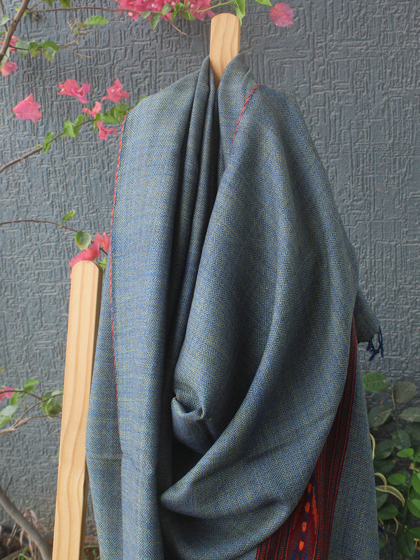 Indigo and Beige Kullu Handloom Pure Wool Shawl