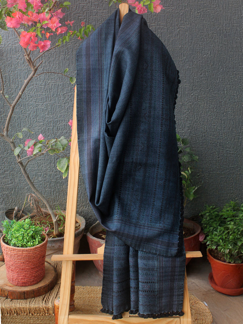 Indigo Bhujodi Handloom Pure Wool Dhabda Shawl