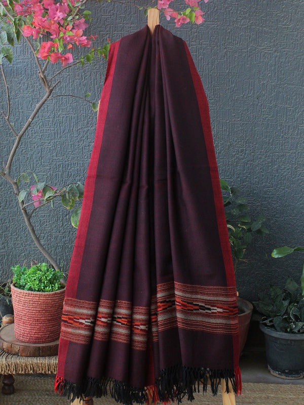 Red and Black Kullu Handloom Pure Wool Shawl
