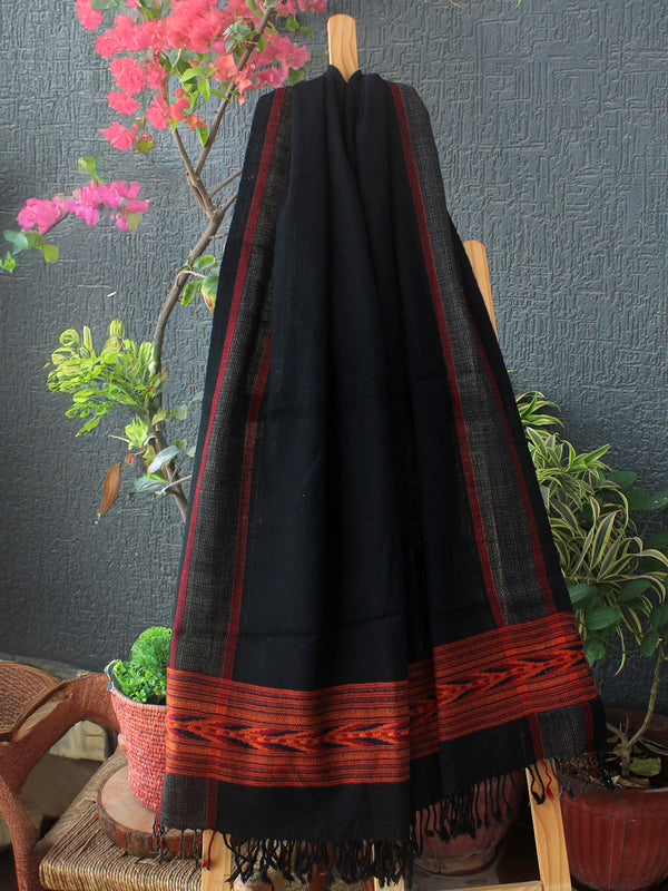 Black Handloom Pure Wool Kullu Stole