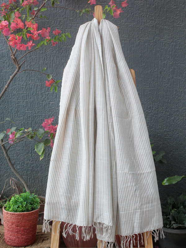Natural Angora Wool Striped Handloom Stole