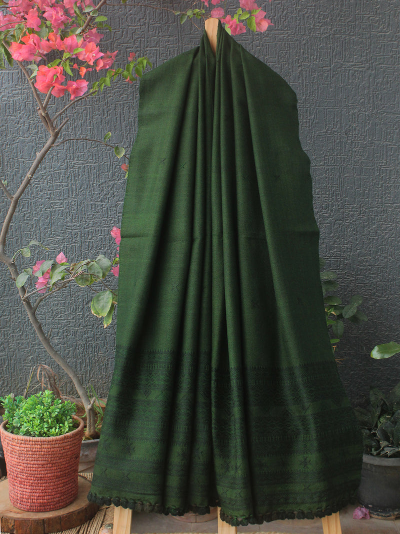 Green Bhujodi Handloom Pure Wool Dhabda Shawl