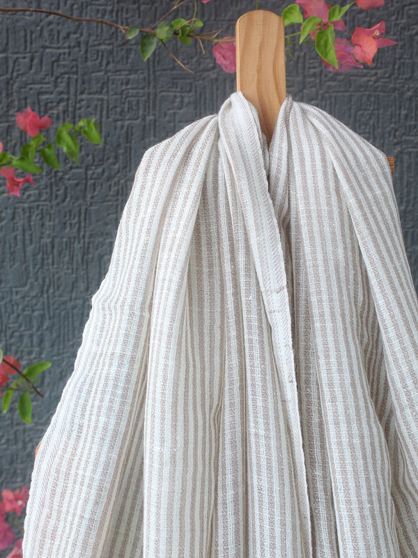 Natural Angora Wool Striped Handloom Stole