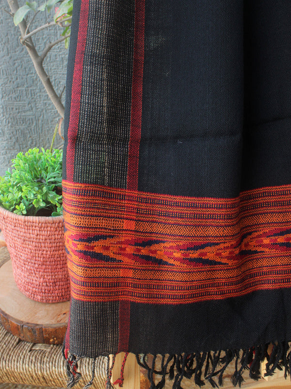 Black Handloom Pure Wool Kullu Stole
