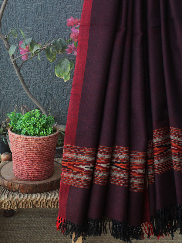 Red and Black Kullu Handloom Pure Wool Shawl