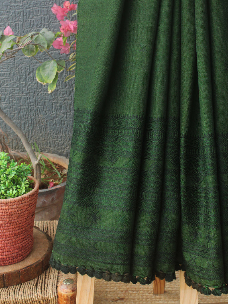 Green Bhujodi Handloom Pure Wool Dhabda Shawl