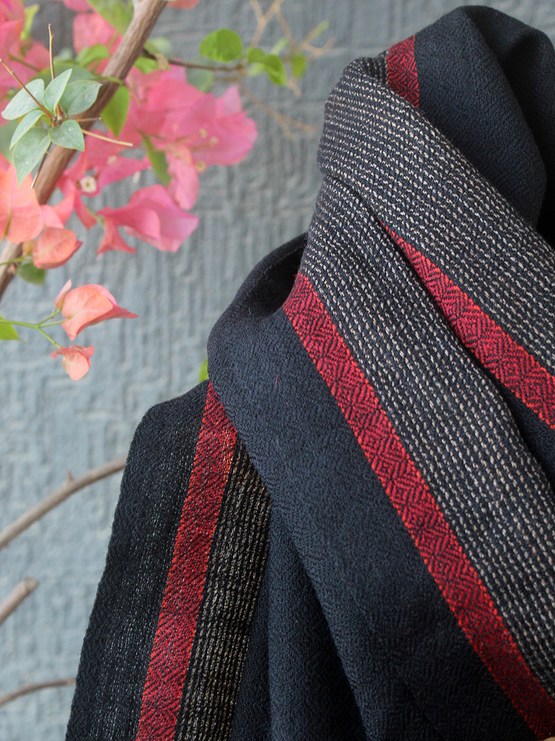 Black Handloom Pure Wool Kullu Stole