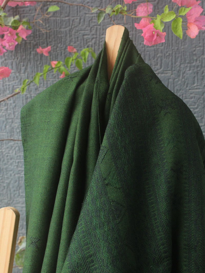 Green Bhujodi Handloom Pure Wool Dhabda Shawl