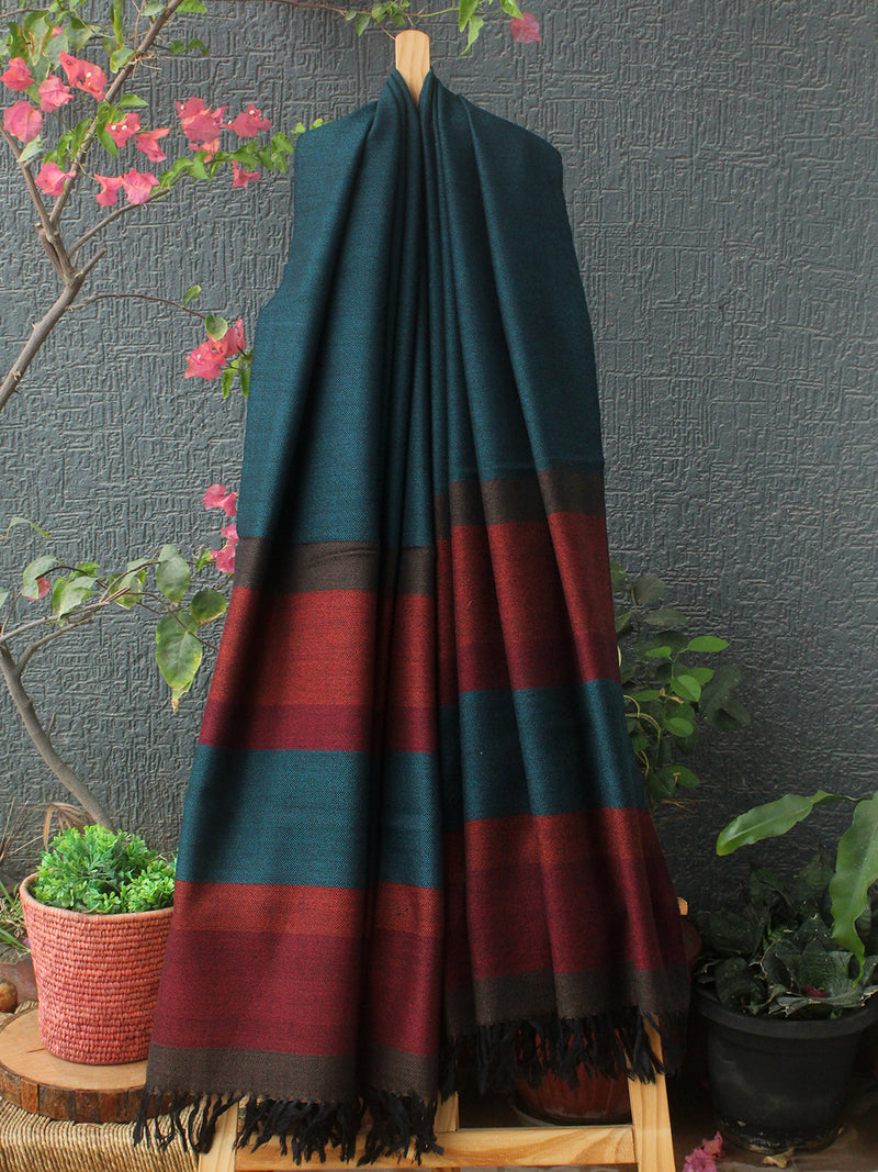 Blue and Black Kullu Handloom Pure Wool Shawl