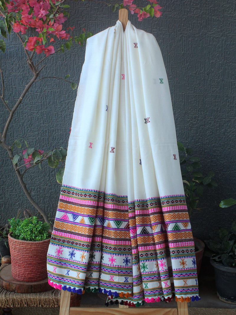 Off-White Bhujodi Handloom Acrylic Wool Shawl