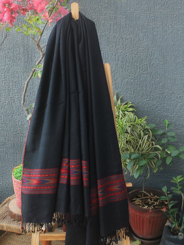Black Handloom Pure Wool Kullu Shawl