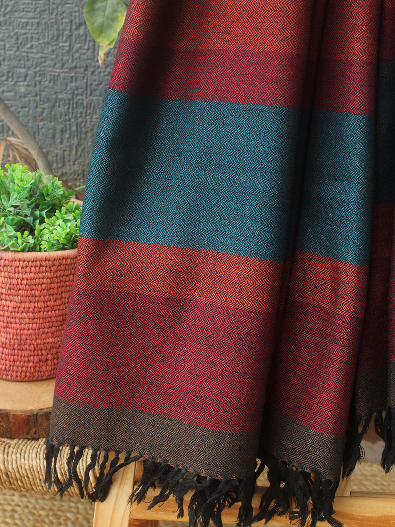Blue and Black Kullu Handloom Pure Wool Shawl