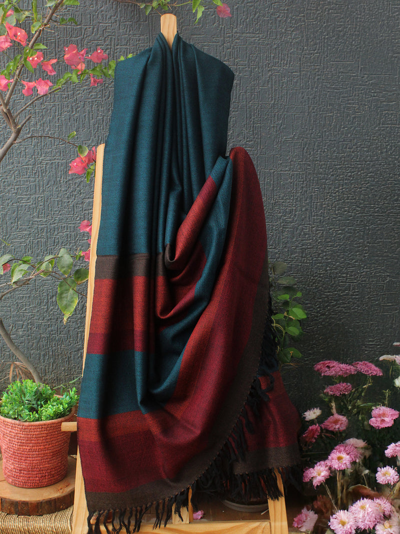 Blue and Black Kullu Handloom Pure Wool Shawl