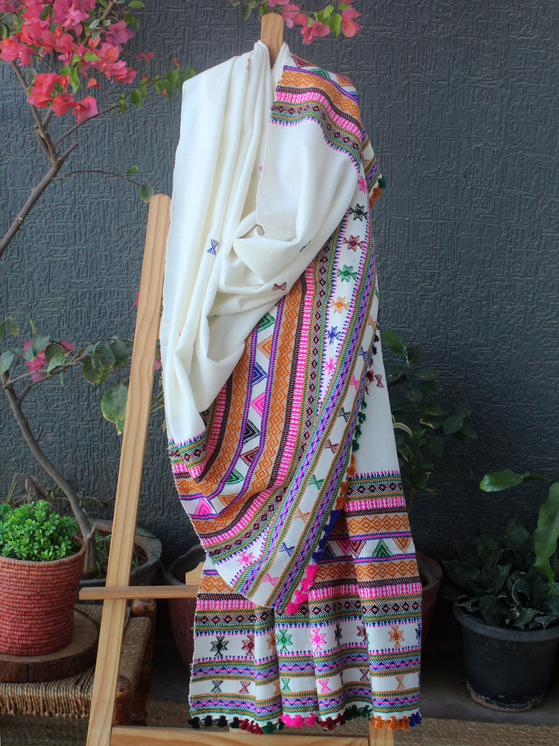 Off-White Bhujodi Handloom Acrylic Wool Shawl