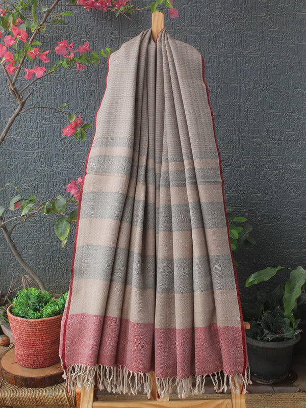 Beige Kullu Handloom Pure Wool Shawl