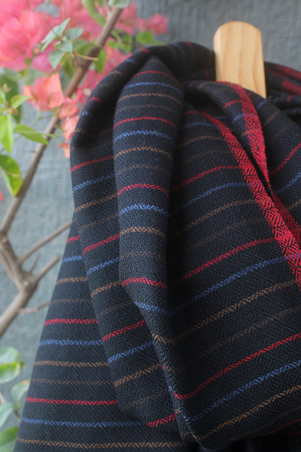 Black Handloom Pure Wool Kullu Shawl