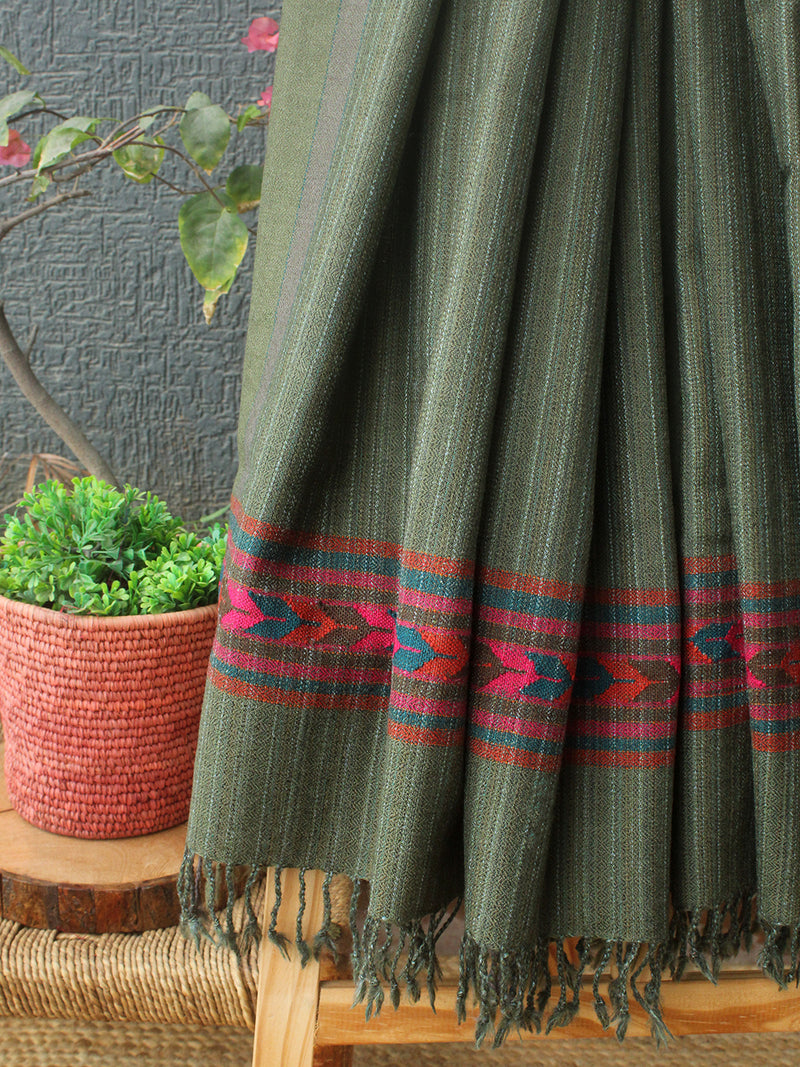 Khaki Kullu Handloom Pure Wool Shawl