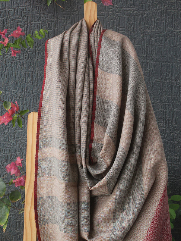 Beige Kullu Handloom Pure Wool Shawl