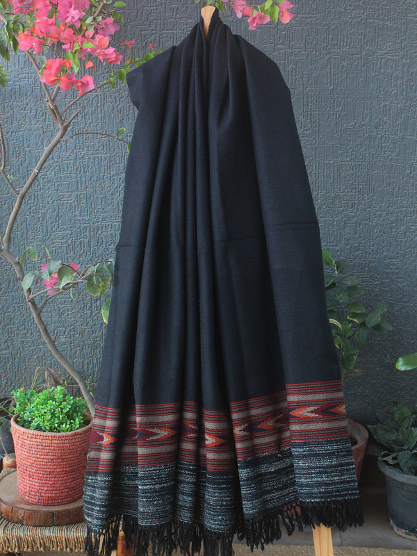 Black Kullu Handloom Pure Wool Shawl