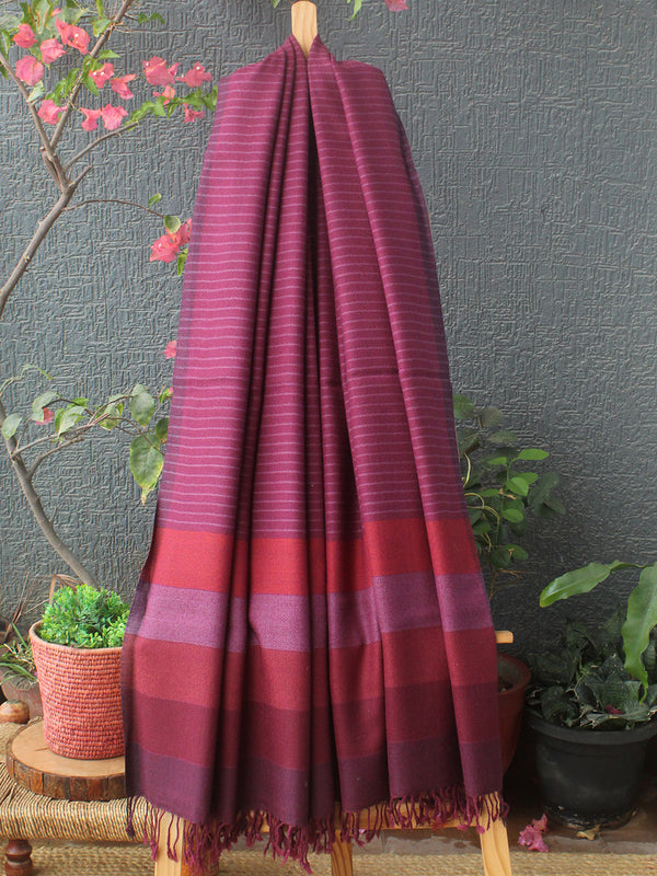Mauve Striped Kullu Handloom Pure Wool Shawl