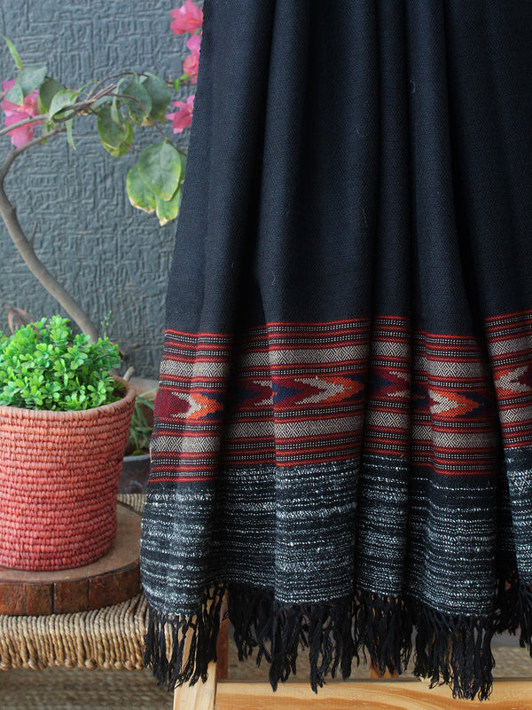 Black Kullu Handloom Pure Wool Shawl