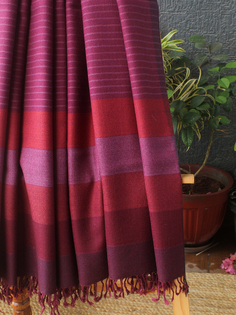 Mauve Striped Kullu Handloom Pure Wool Shawl