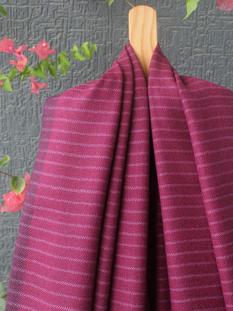Mauve Striped Kullu Handloom Pure Wool Shawl