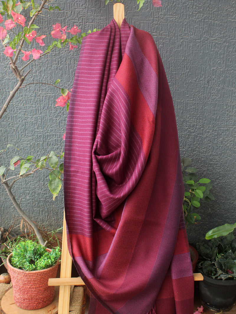 Mauve Striped Kullu Handloom Pure Wool Shawl
