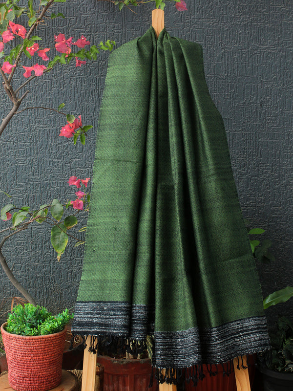 Green Kullu Handloom Pure Wool Stole With Yak Wool Border
