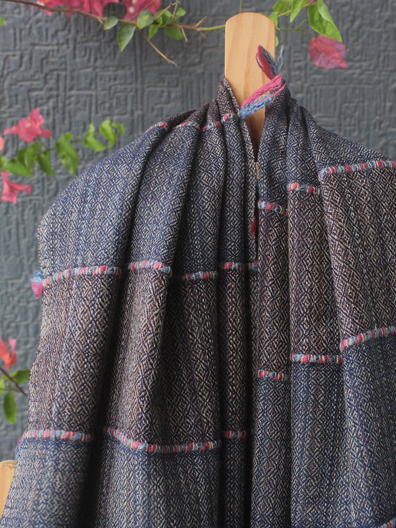 Grey Striped Kullu Handloom Pure Wool Stole