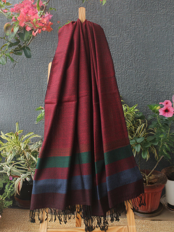 Red and Black Kullu Handloom Pure Wool Stole