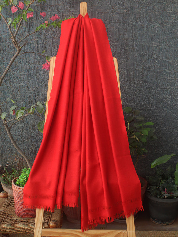 Red Handloom Pure Angora Wool and Silk Kullu Stole