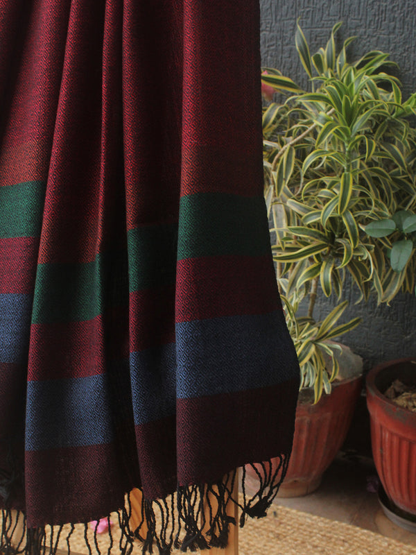 Red and Black Kullu Handloom Pure Wool Stole